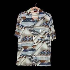 Vintage Sears Large Mens Multicolor Short Sleeve Collared Button Up Shirt